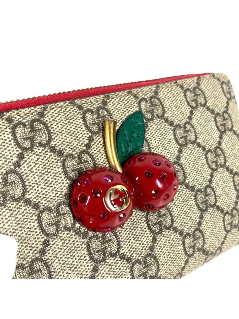 Gucci Wallet GG Logo Cherry Rhinestone Supreme Canvas - Picture 7 of 9